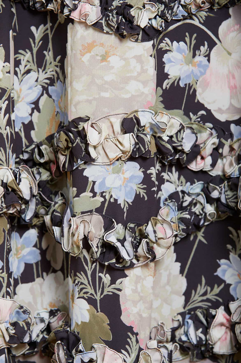 Moonlight Petals VNeck Crepe Ankle Gown Black Needle & Thread