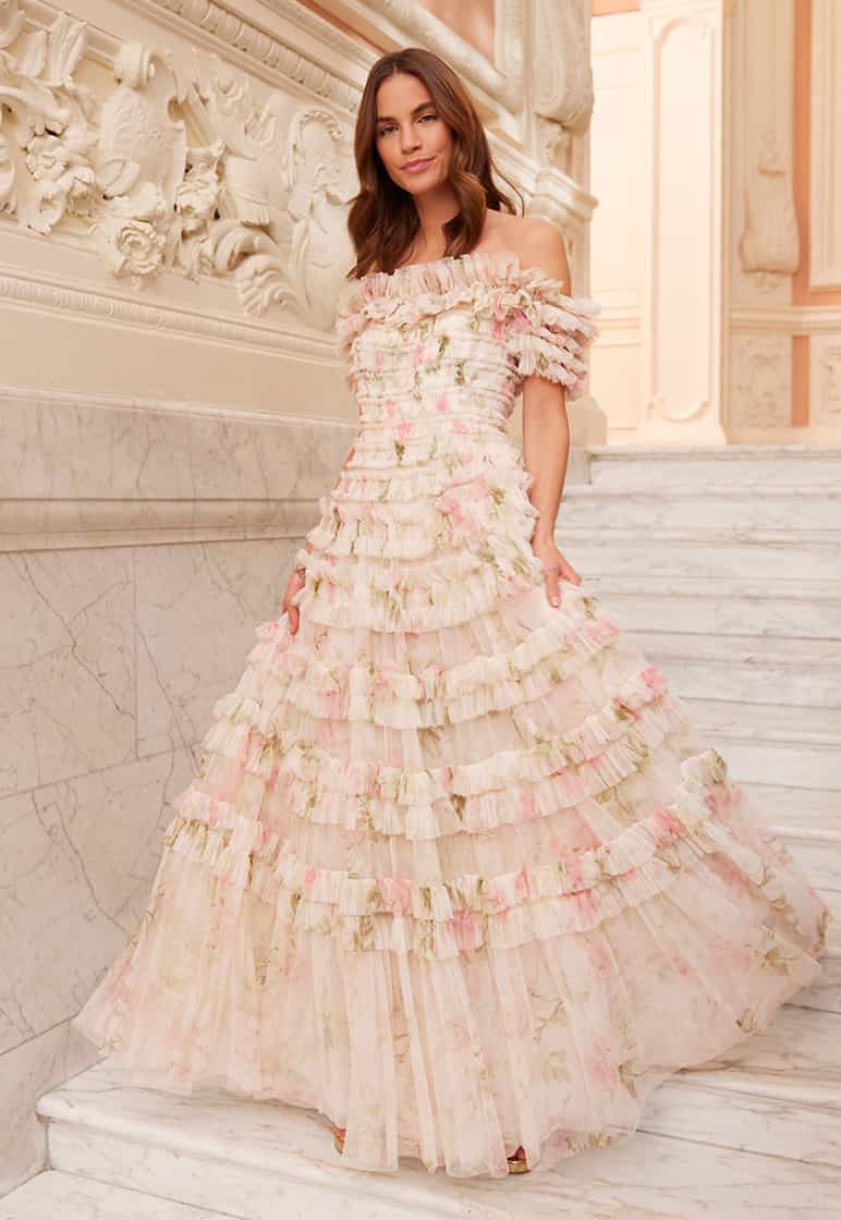 Rose Lisette Off-Shoulder Gown – Multi | Needle & Thread