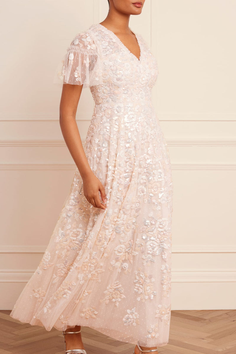 Sequin Paradise Short Sleeve Gown – Champagne | Needle & Thread