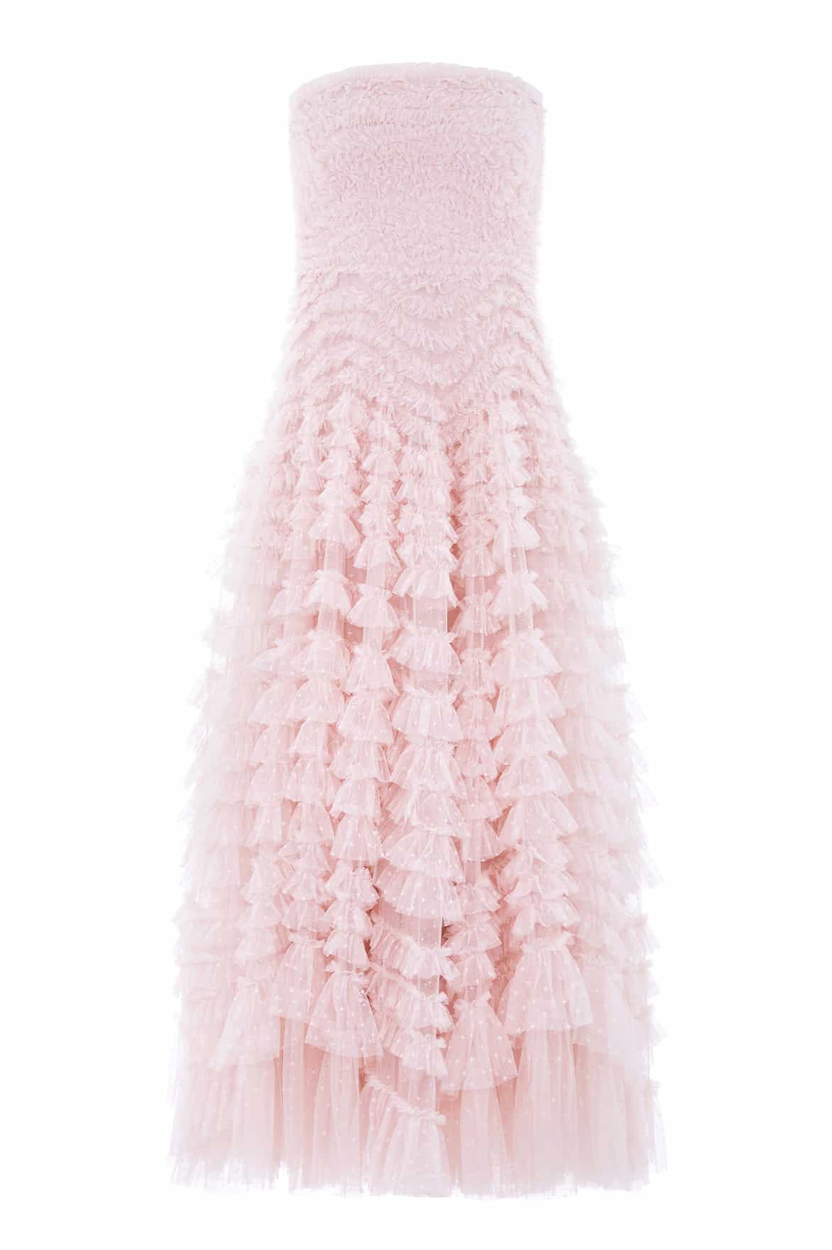 Hattie Ruffle Strapless Ankle Gown – Pink | Needle & Thread