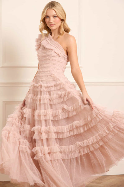 Lisette Ruffle One-Shoulder Gown