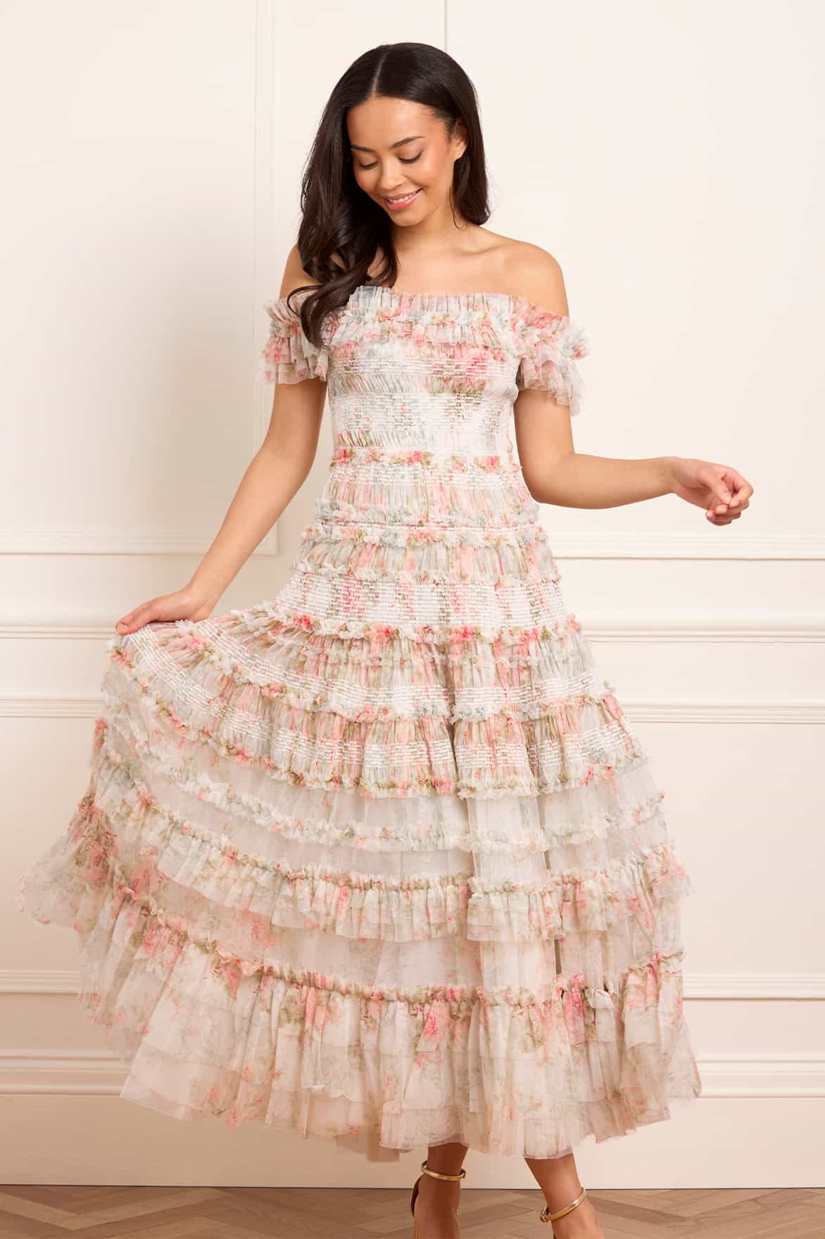 Madame Rose Elodie Off-Shoulder Ankle Gown