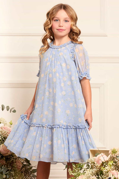 Rose Ditsy Chiffon Short Sleeve Kids Dress