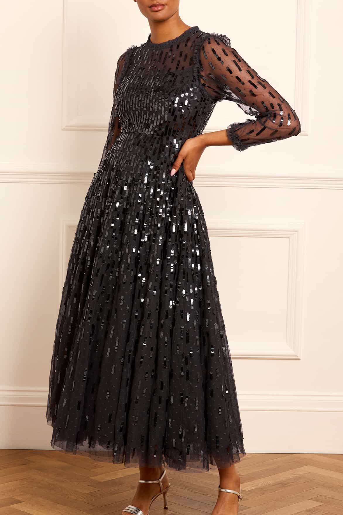 Sequin Dash Long Sleeve Gown - Main Image