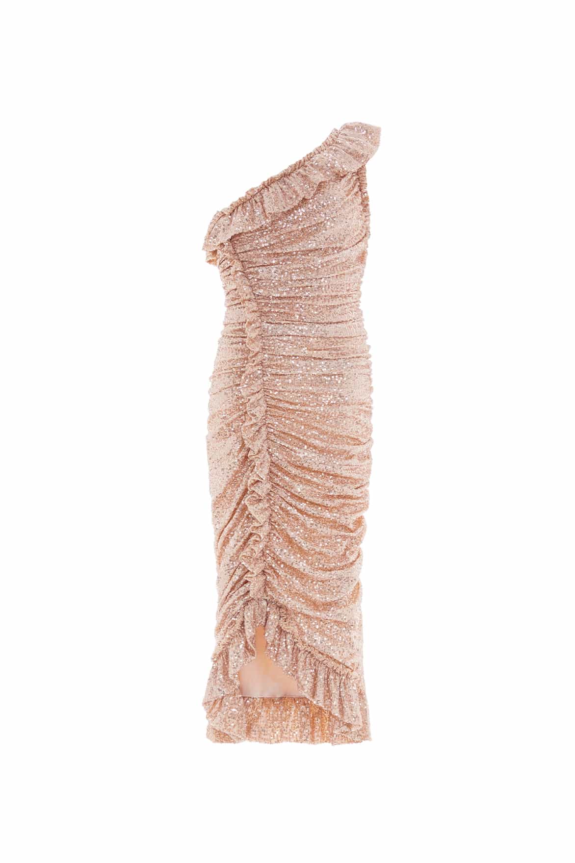 Sunray Sequin One-Shoulder Ballerina Dress – Gold | Needle & Thread