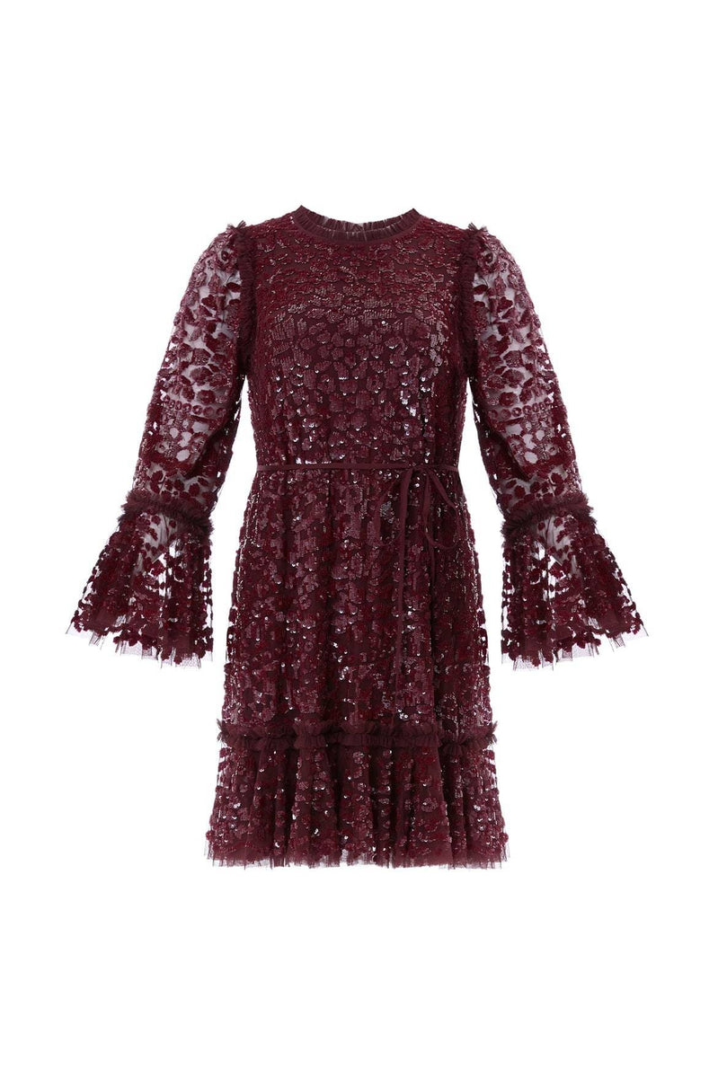 Annie Sequin Tiered Mini Dress – Burgundy | Needle & Thread