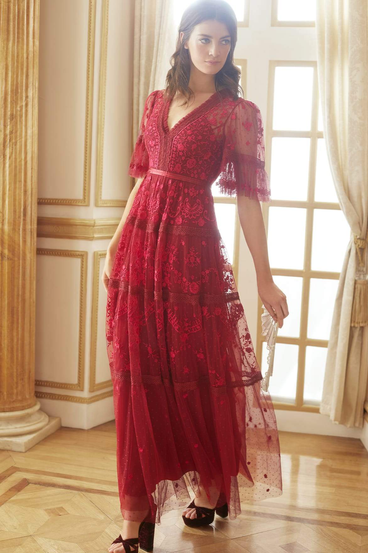 The Red Back Slit Satin Sling Maxi Dress - Open Back Slit Solid Satin Dress  - Dark Red- Dresses | RIHOA – RIHOAS